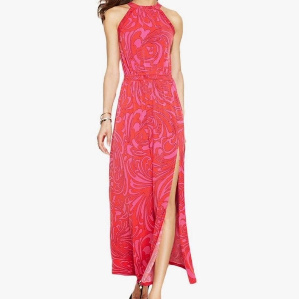 Michael Kors Vibrant Red and Pink Patterned Maxi Dress